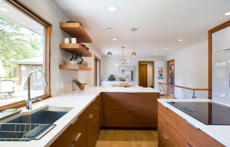 Modern kitchen wood cabinets white counter