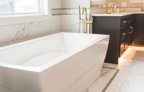 White marble bathtub in elegant bathroom