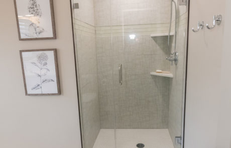 Clear sliding door into shower